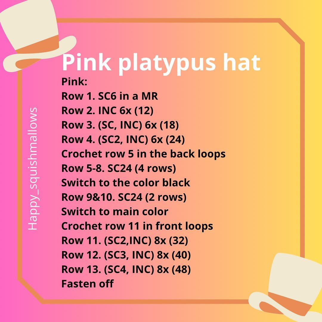 FREE pink platypus hat pattern