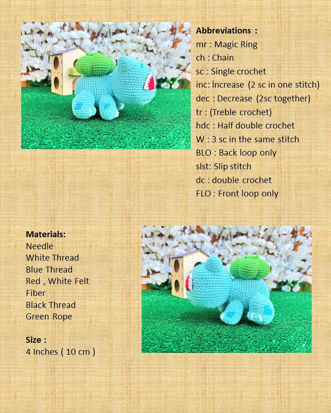 free pokemon bulbasaur pattern