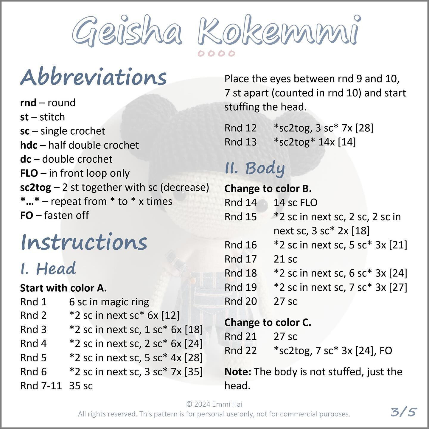 geisha kokemmi free pattern