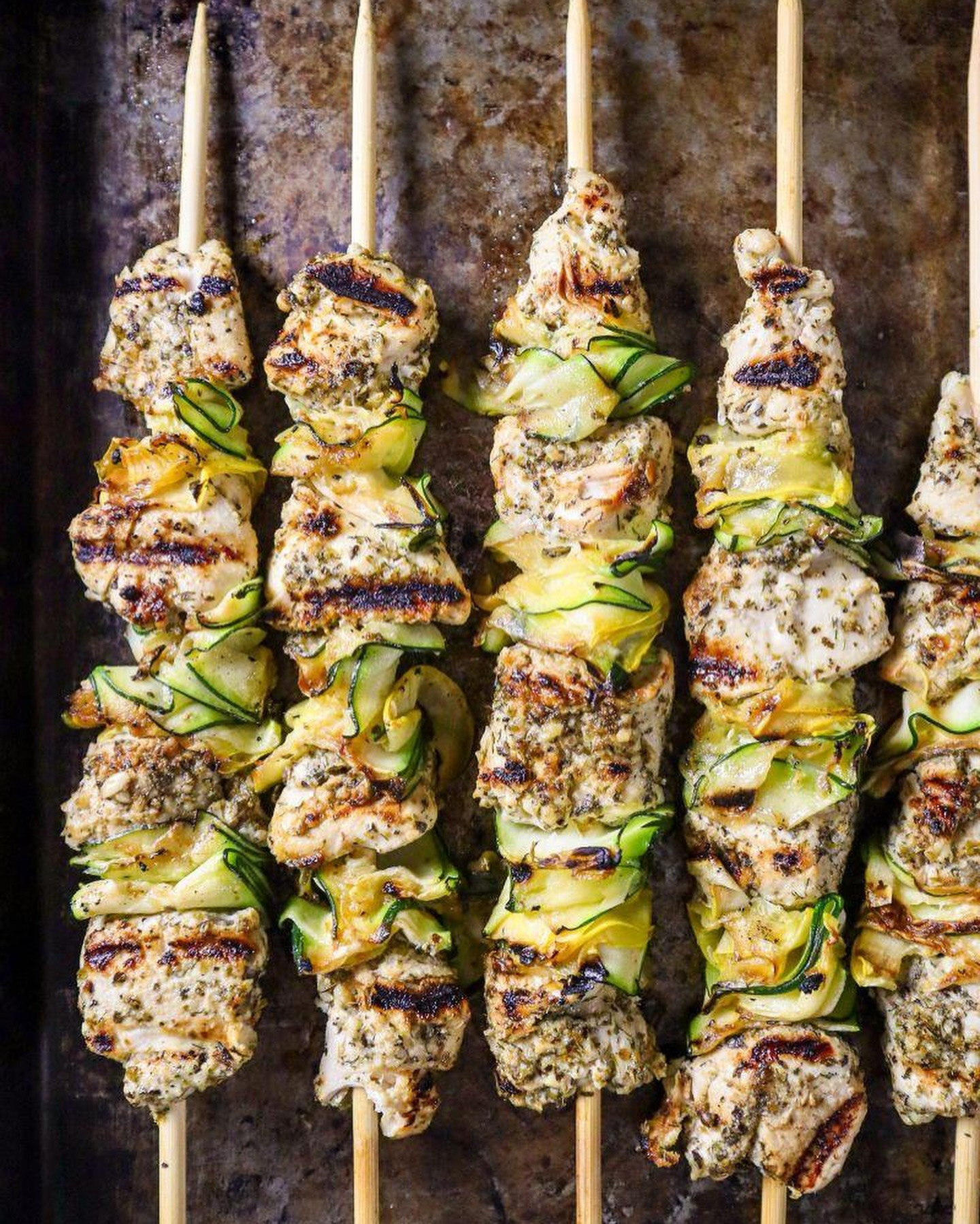 Greek-Inspired Grilled Chicken Skewers with Squash Ribbons: