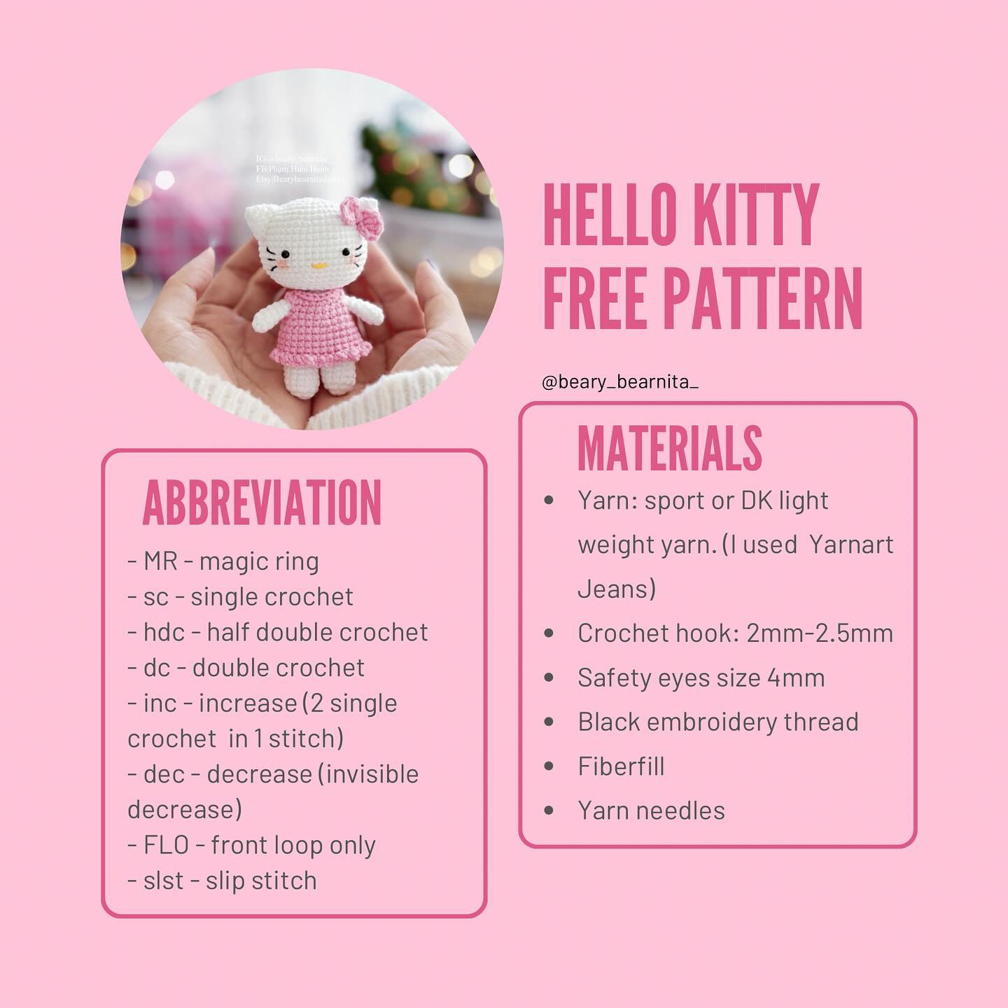 hello kitty free pattern pink dress