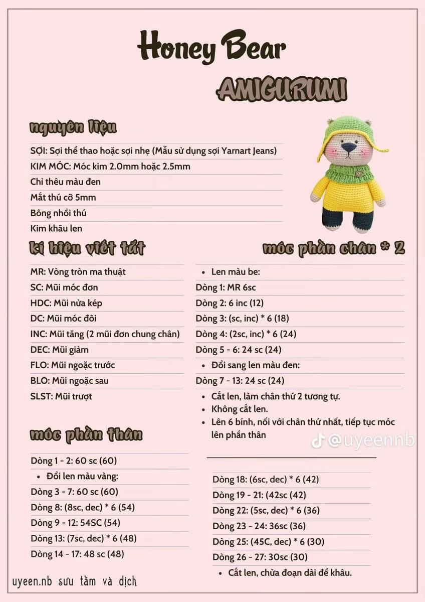 honey bear amigurumi, Chart gấu choàng khăn