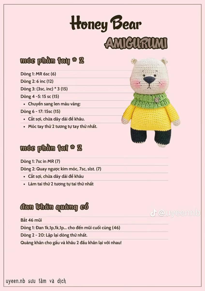 honey bear amigurumi, Chart gấu choàng khăn