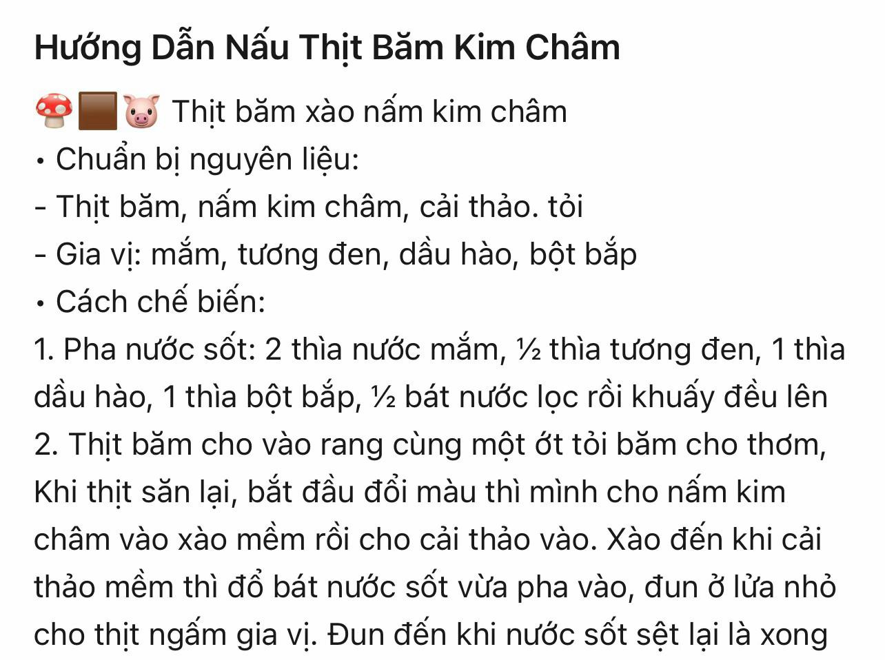 hướng dẫn nấu Thịt băm nấm kim châm