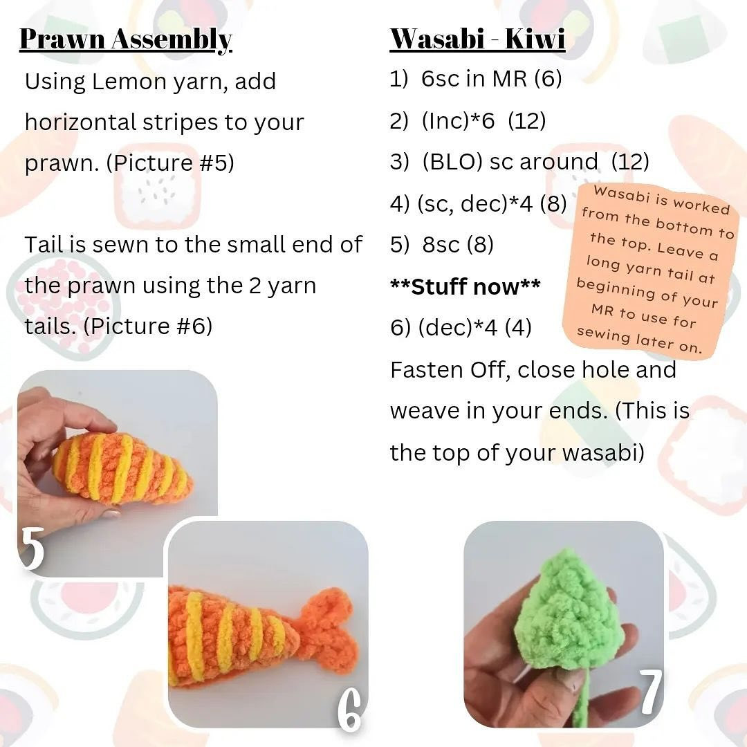 kawaii sushi free pattern