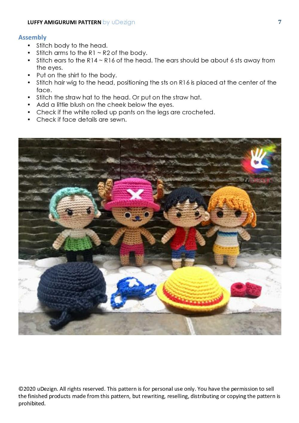 LUFFY AMIGURUMI PATTERN one piece amigurumi pattern