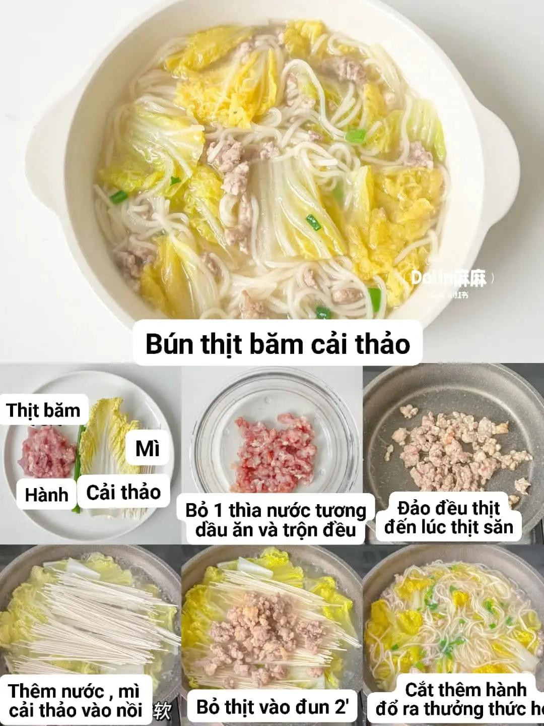 mì thịt bò siêu ngon, mì củ cải trứng chiên, mì bí đỏ thơm, bún thịt băm cải thảo, bún trứng chiên cà chua,mì bí đỏ cá tuyết.