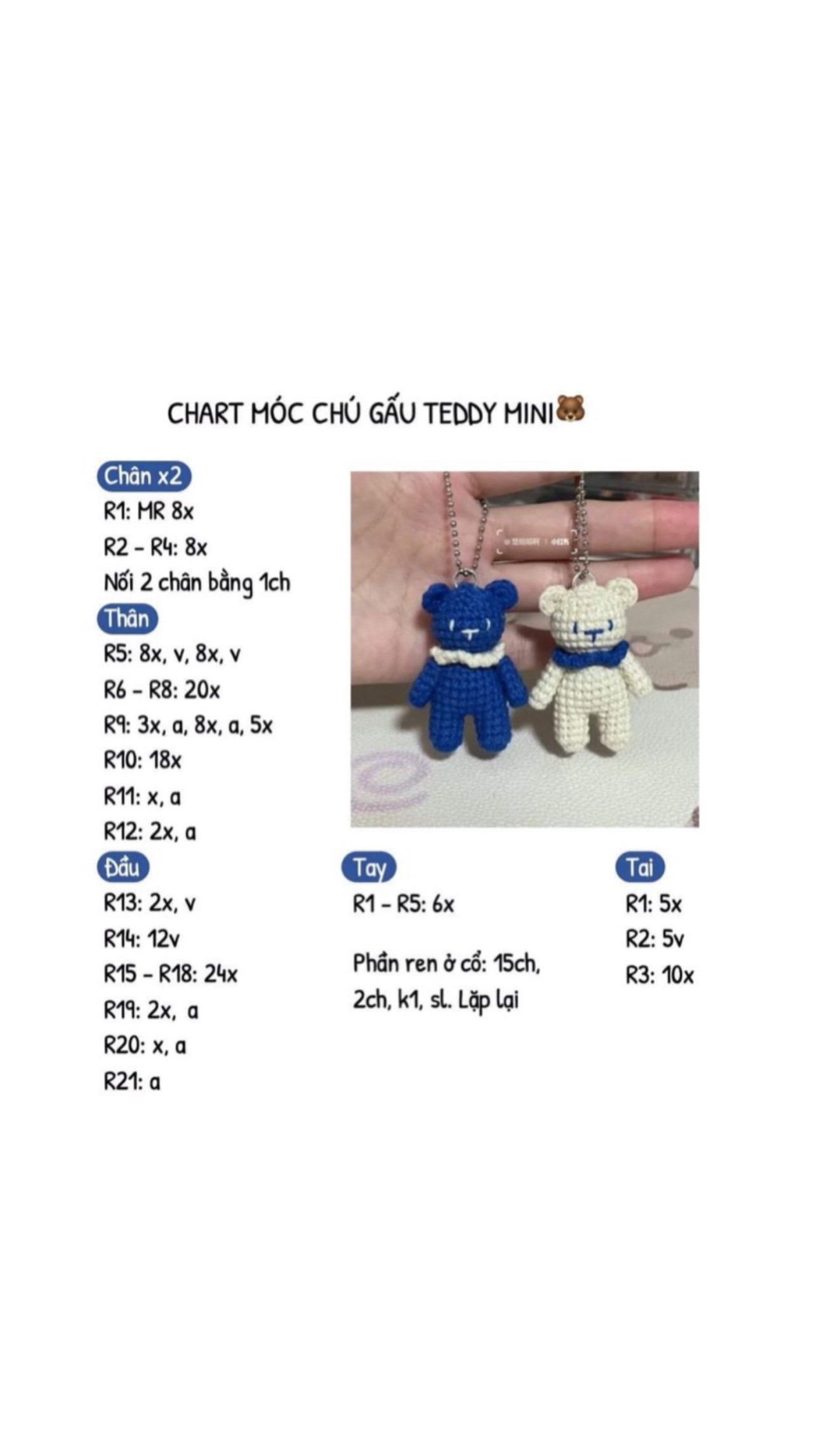 móc khóa gấu, chart hũ dưa hấu, chart bánh quy kẹp pacha, chart móc chú gấu teddy mini.