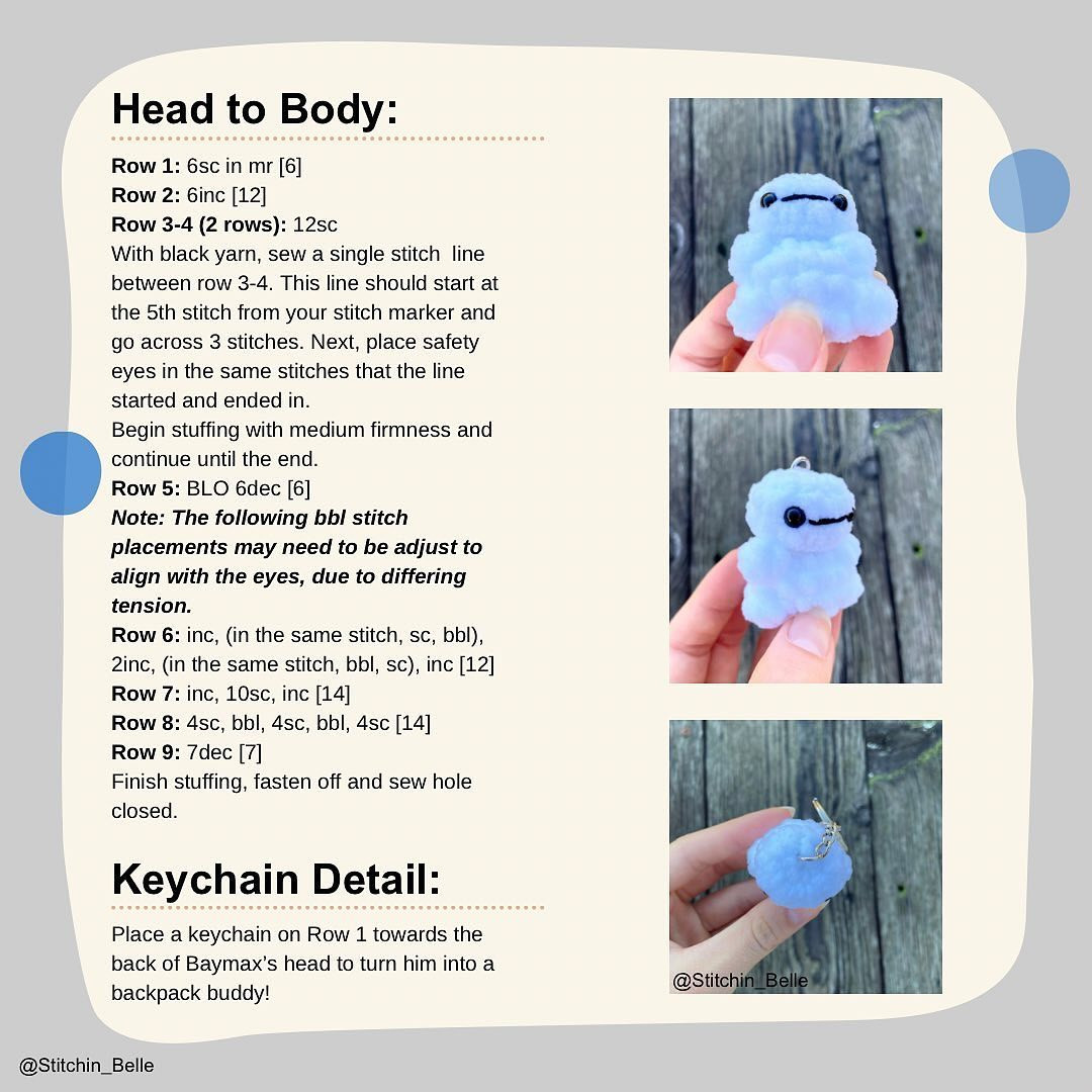 no sew baymax keychain free pattern