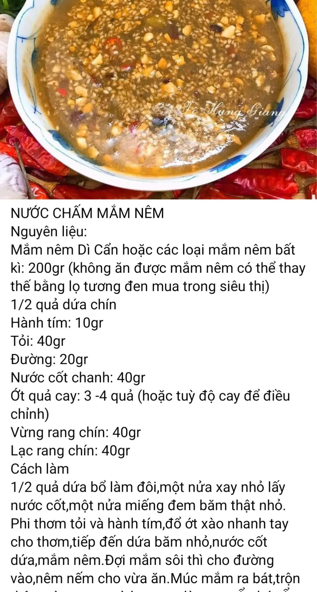 nước chấm muối ớt xanh, nước mắm chua ngọt, nước chấm mắm gừng, nước chấm thái lan, pha nước chấm nem rán, nước chấm mắm me, nước chấm cua ghẹ, sốt chấm các loại đồ chiên, nước chấm xì dầu, nước chấm mắm nêm, sốt sa tế.