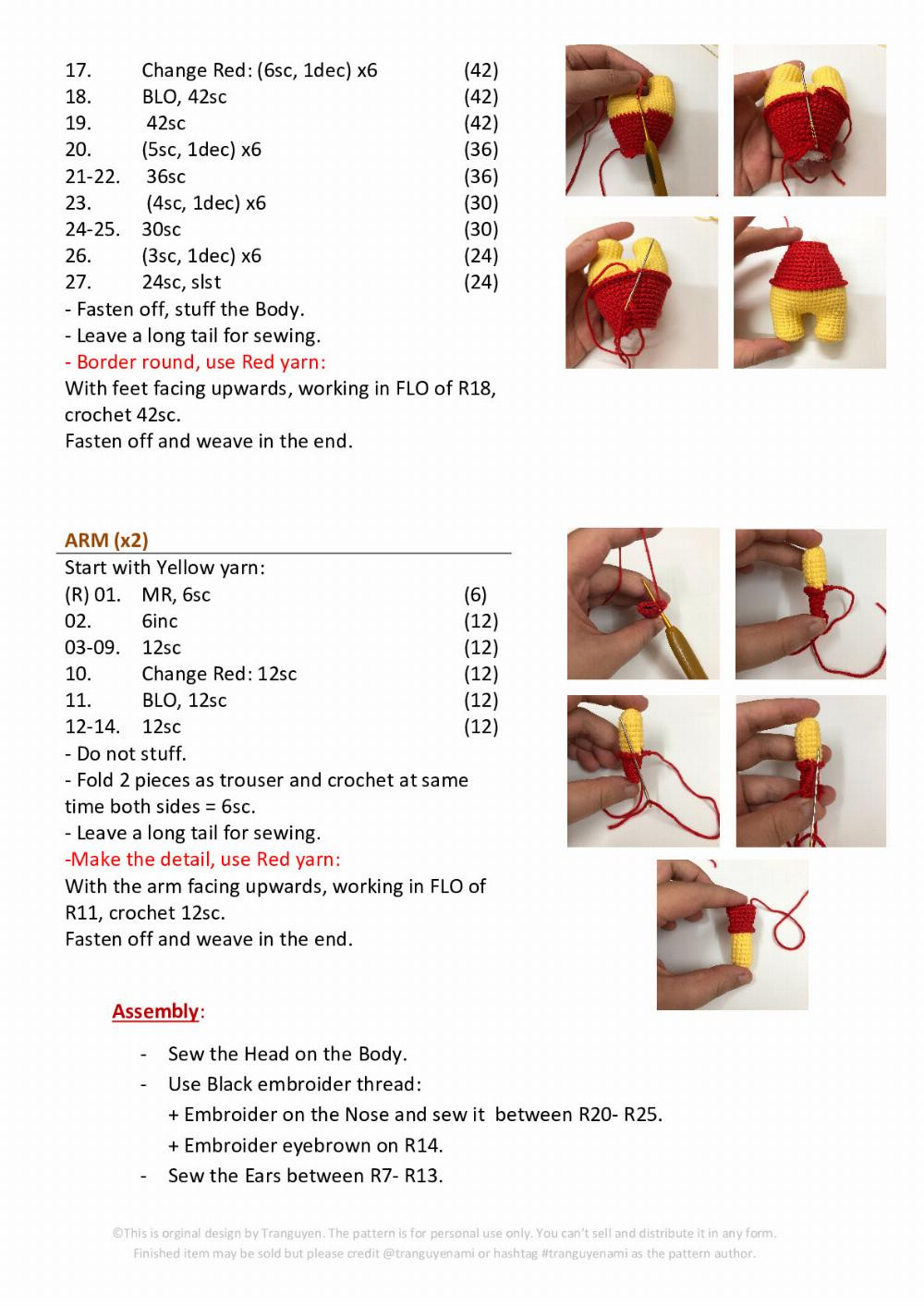 POOH – WINNIE THE POOH Crochet pattern red shirt