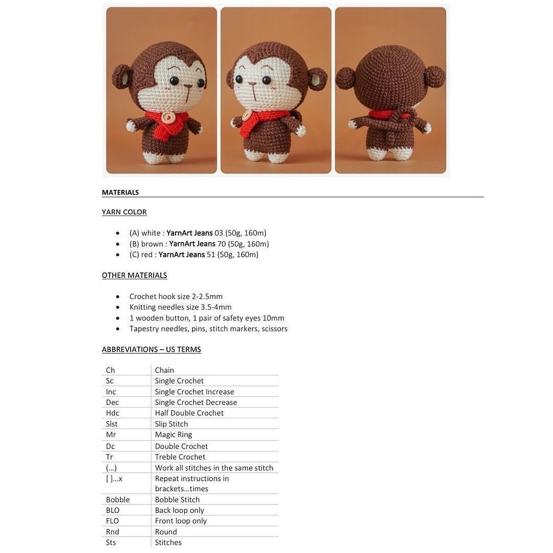 red scarf monkey crochet pattern