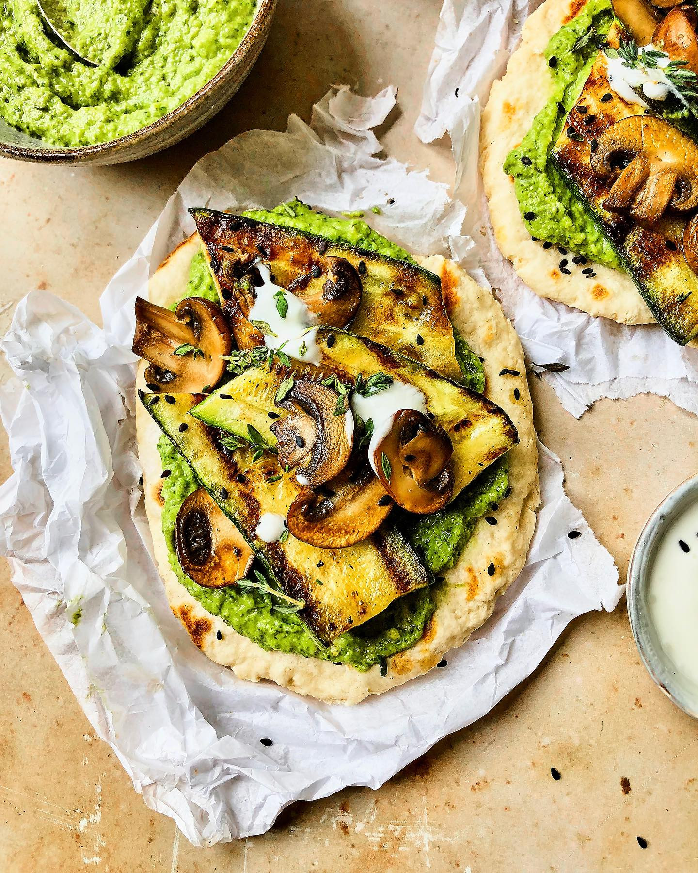 Roasted Courgette & white Miso Pesto Flatbreads