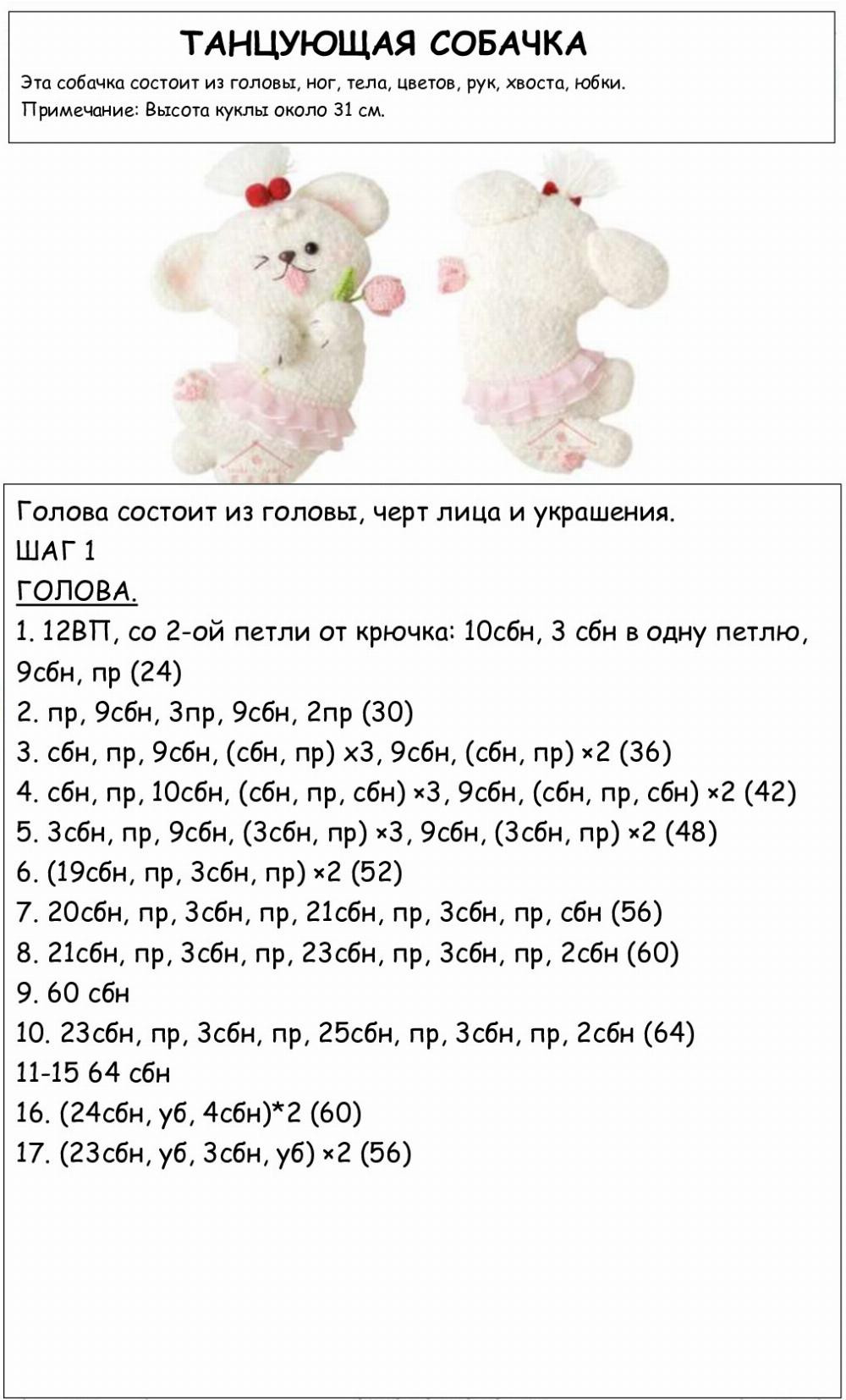 ТАНЦУЮЩАЯ СОБАЧКА Эта собачка состоит из головы, ног, тела, цветов, рук, хвоста, юбки