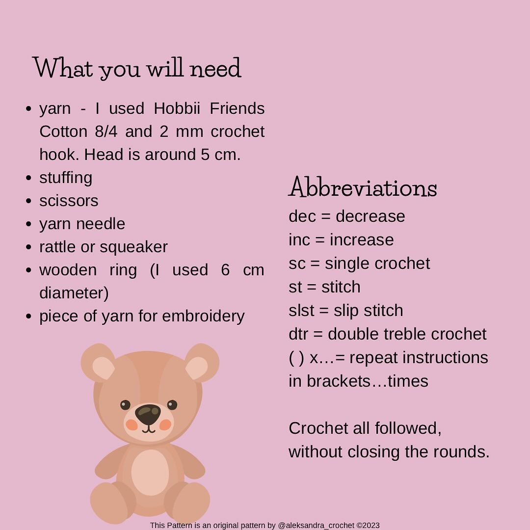 teddy bear baby rattle free pattern