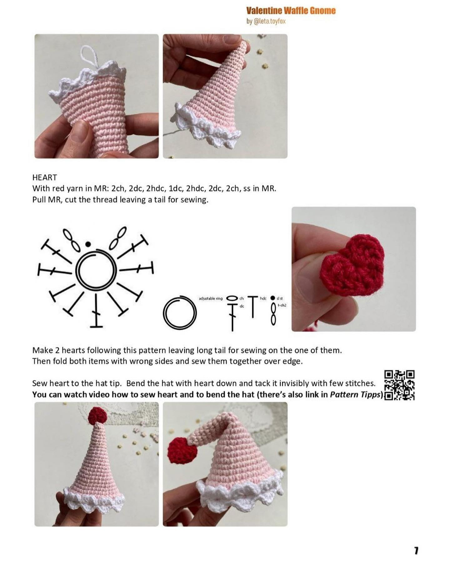 valentine waffle gnome free crochet pattern