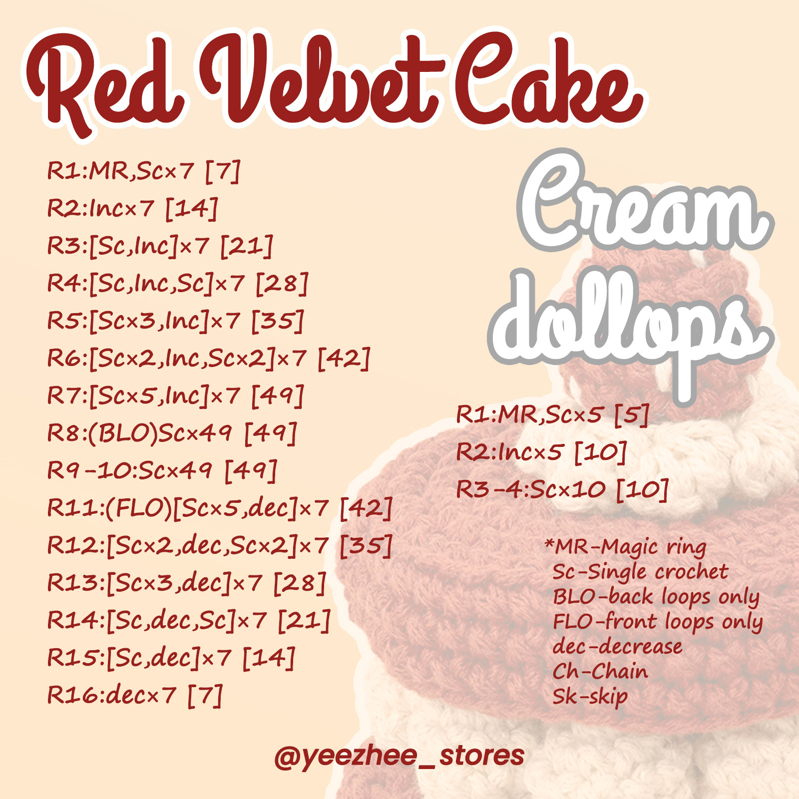 A super sweet crochet pattern—Red Velvet Cake! 🍰