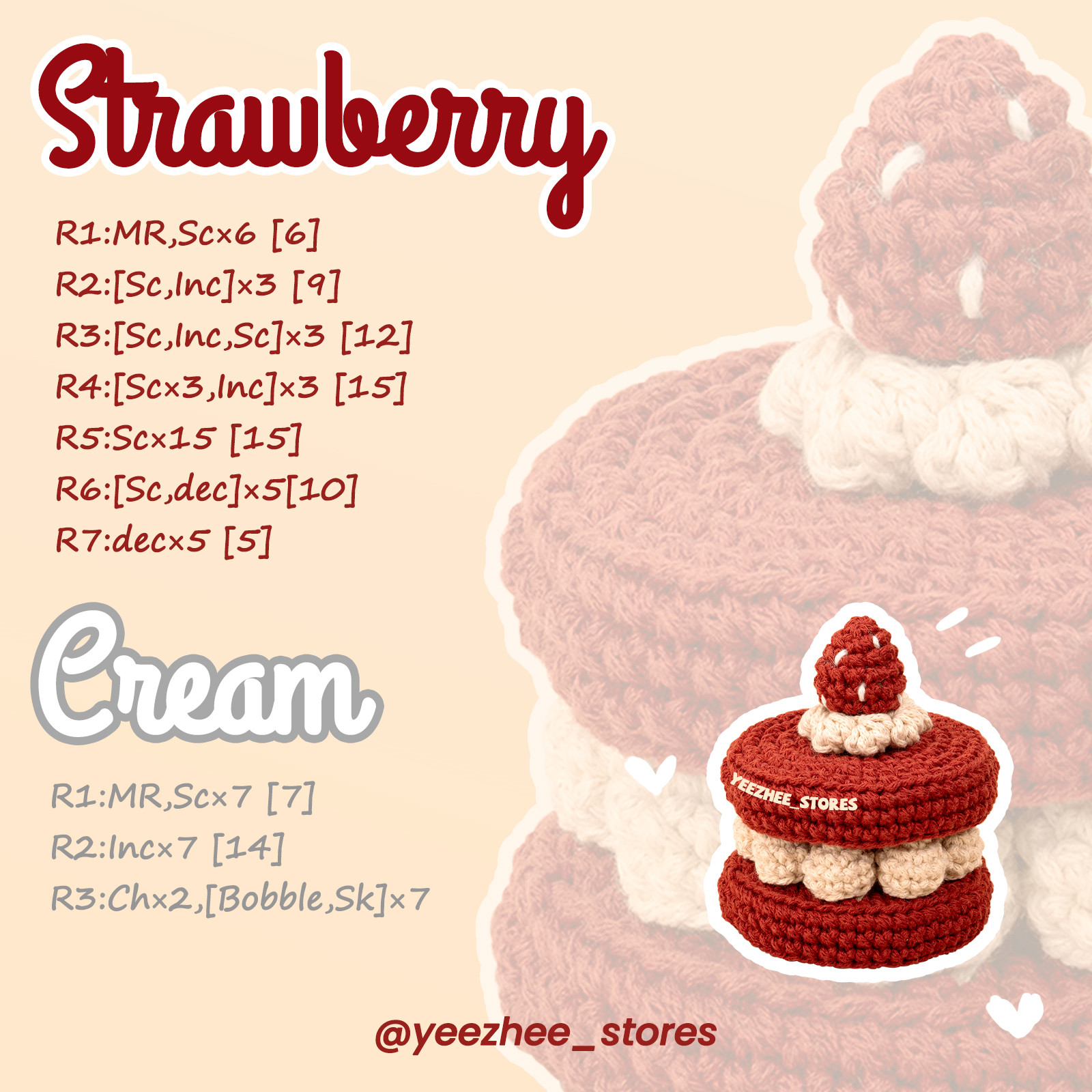 A super sweet crochet pattern—Red Velvet Cake! 🍰