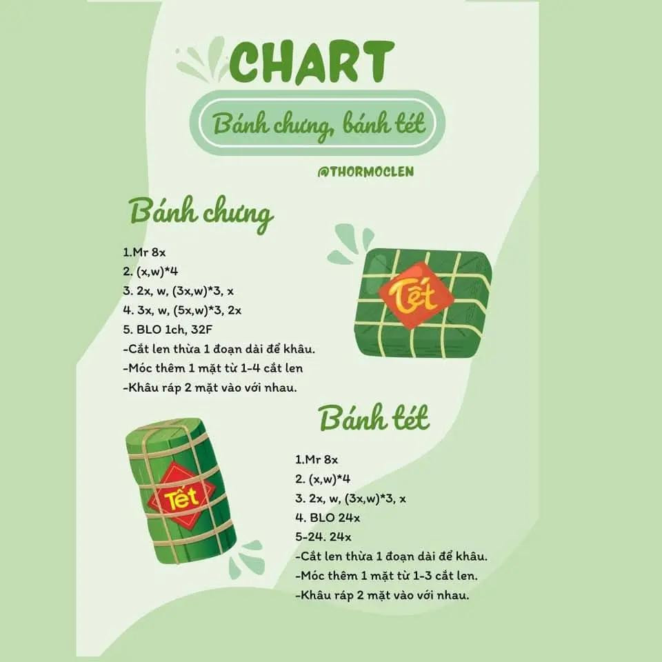 chart bánh chưng, bánh tét, đồ ăn ngày tết, hạt hướng dương, hạt dẻ cười. bánh ú thú cute,