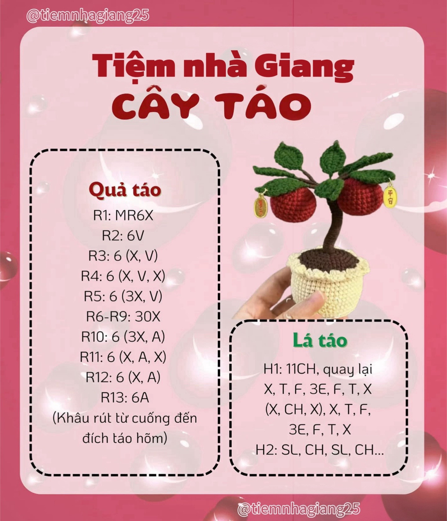 chart móc len cây táo, cây quất