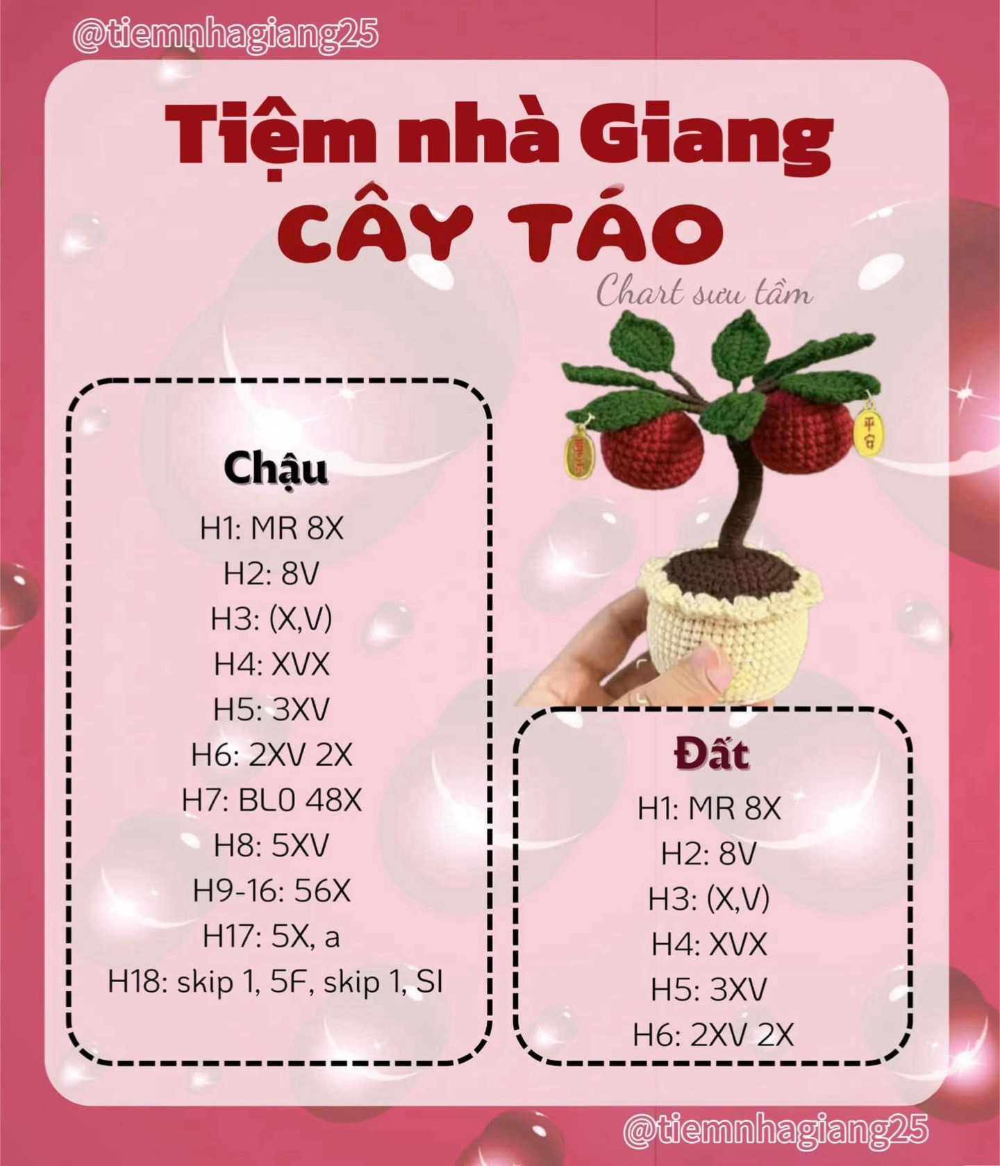 chart móc len cây táo, cây quất