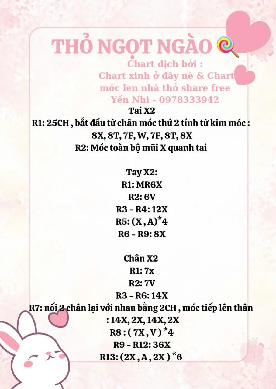 chart móc len thỏ ngọt ngào