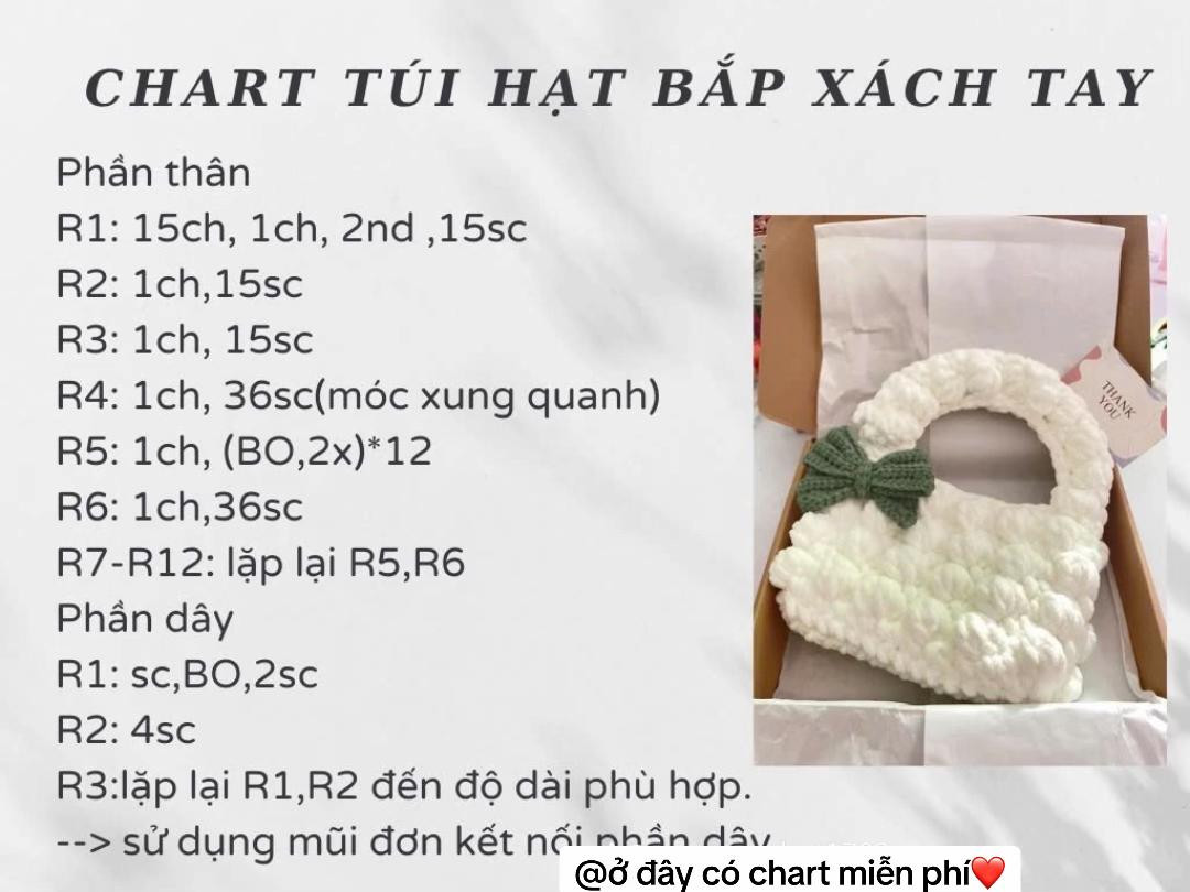 Chart móc len túi hạt bắp xách tay