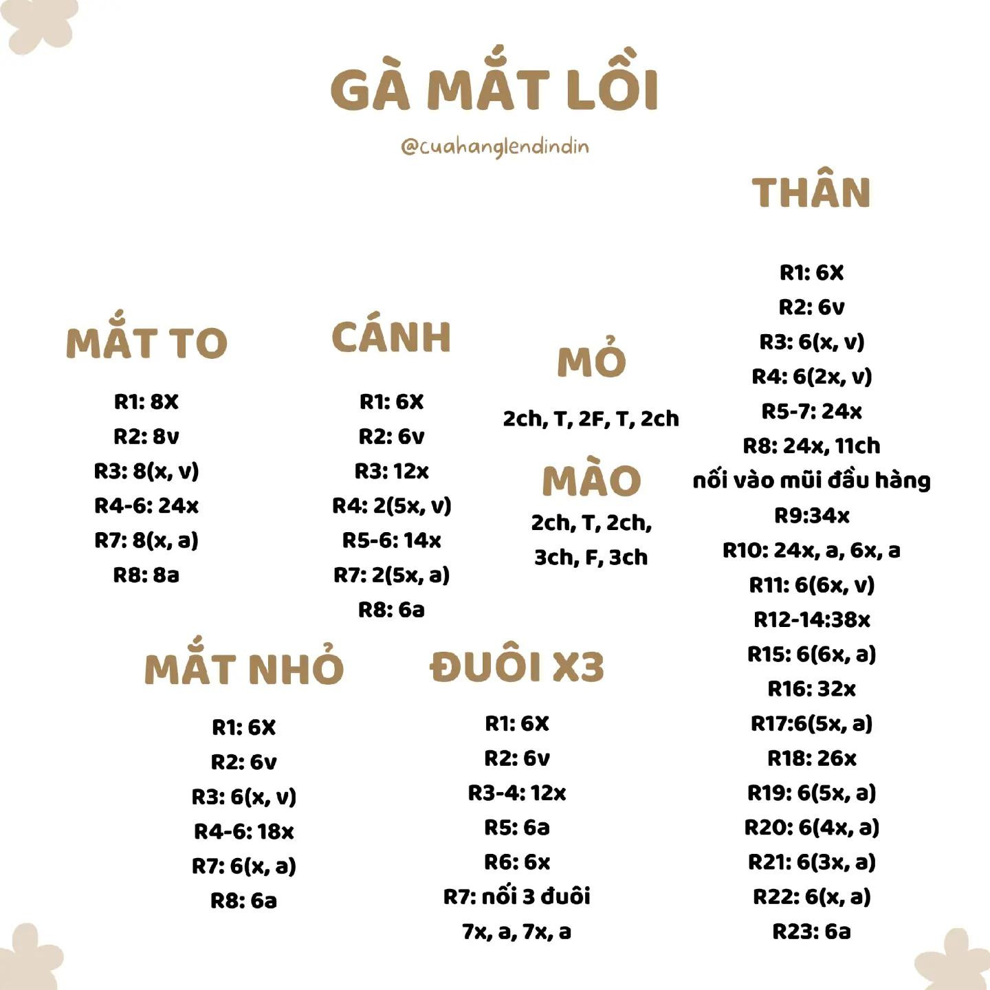 CHIA SẼ CHART MÓC LEN chart móc gà mắt lồi