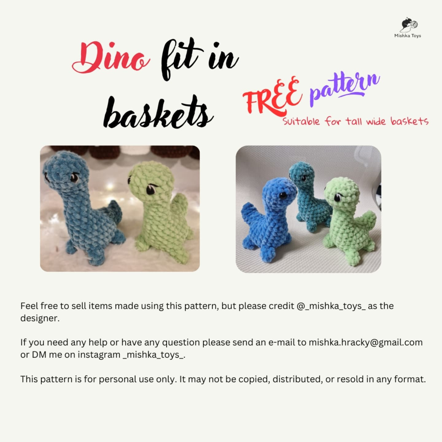 dino fit in baskets free pattern