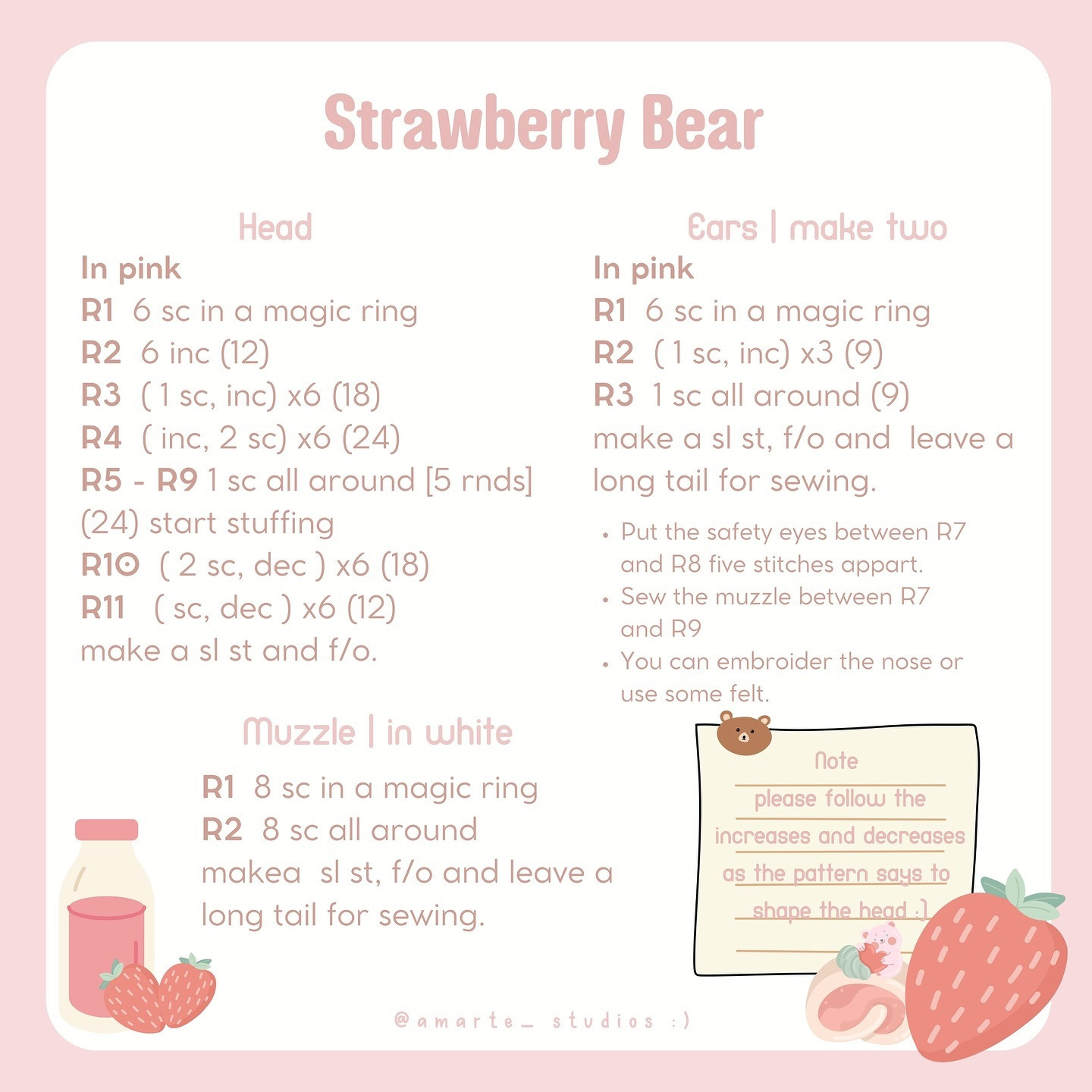 🍓 Strawberry Bear | FREE PATTERN 🧸