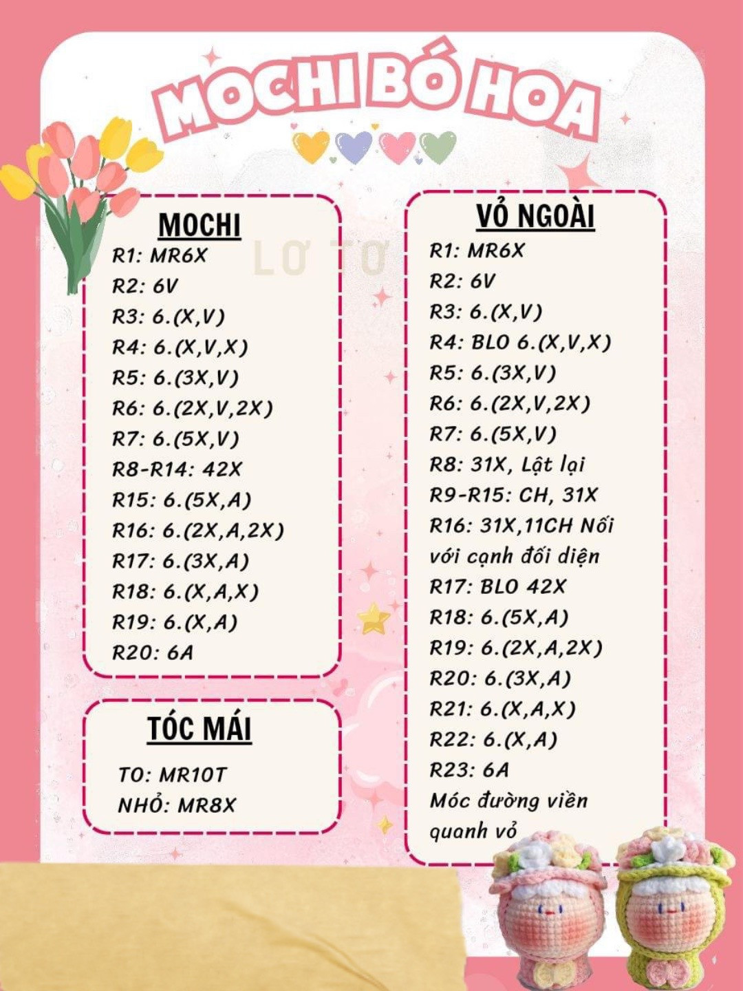 tổng hợp chart móc mochi: mochi bó hoa, mochi bé há cảo, mochi cừu, mochi hoa hồng