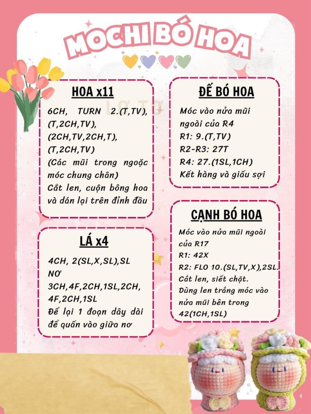 tổng hợp chart móc mochi: mochi bó hoa, mochi bé há cảo, mochi cừu, mochi hoa hồng