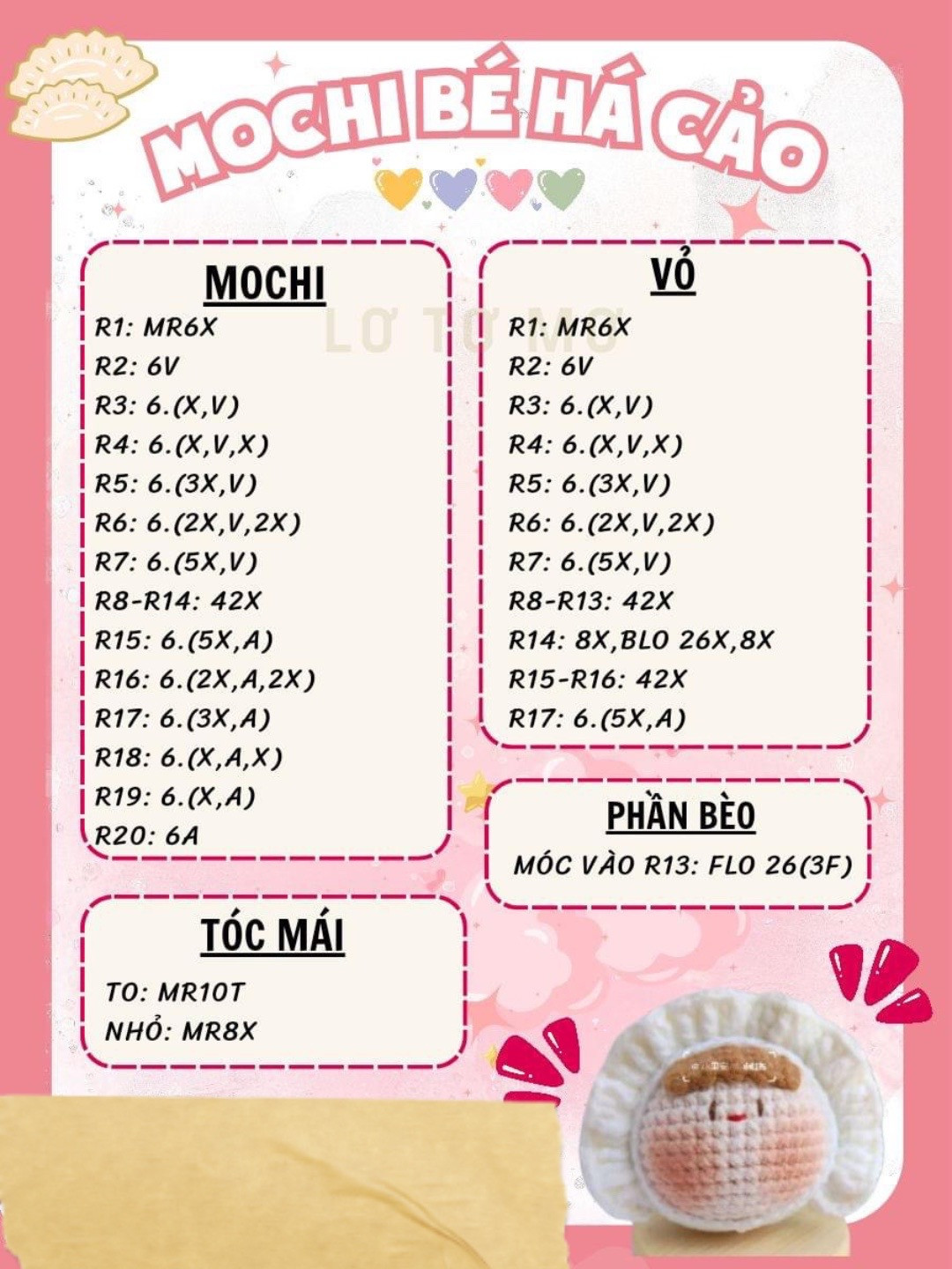 tổng hợp chart móc mochi: mochi bó hoa, mochi bé há cảo, mochi cừu, mochi hoa hồng