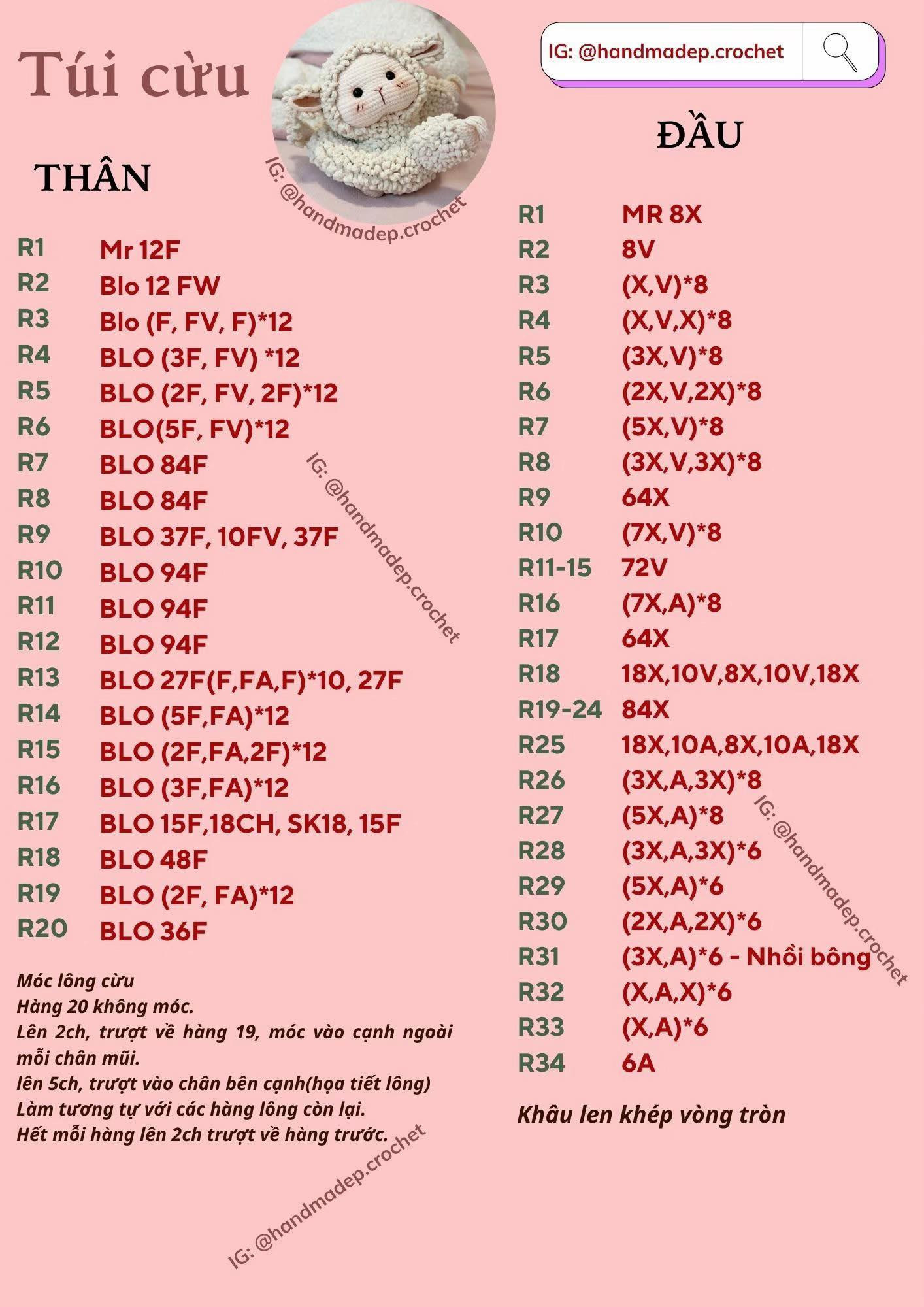 Túi cừu chart tiếng Việt và tiếng Trung
#handmade  #crochet  #chartfree  #sheepbagcrochet