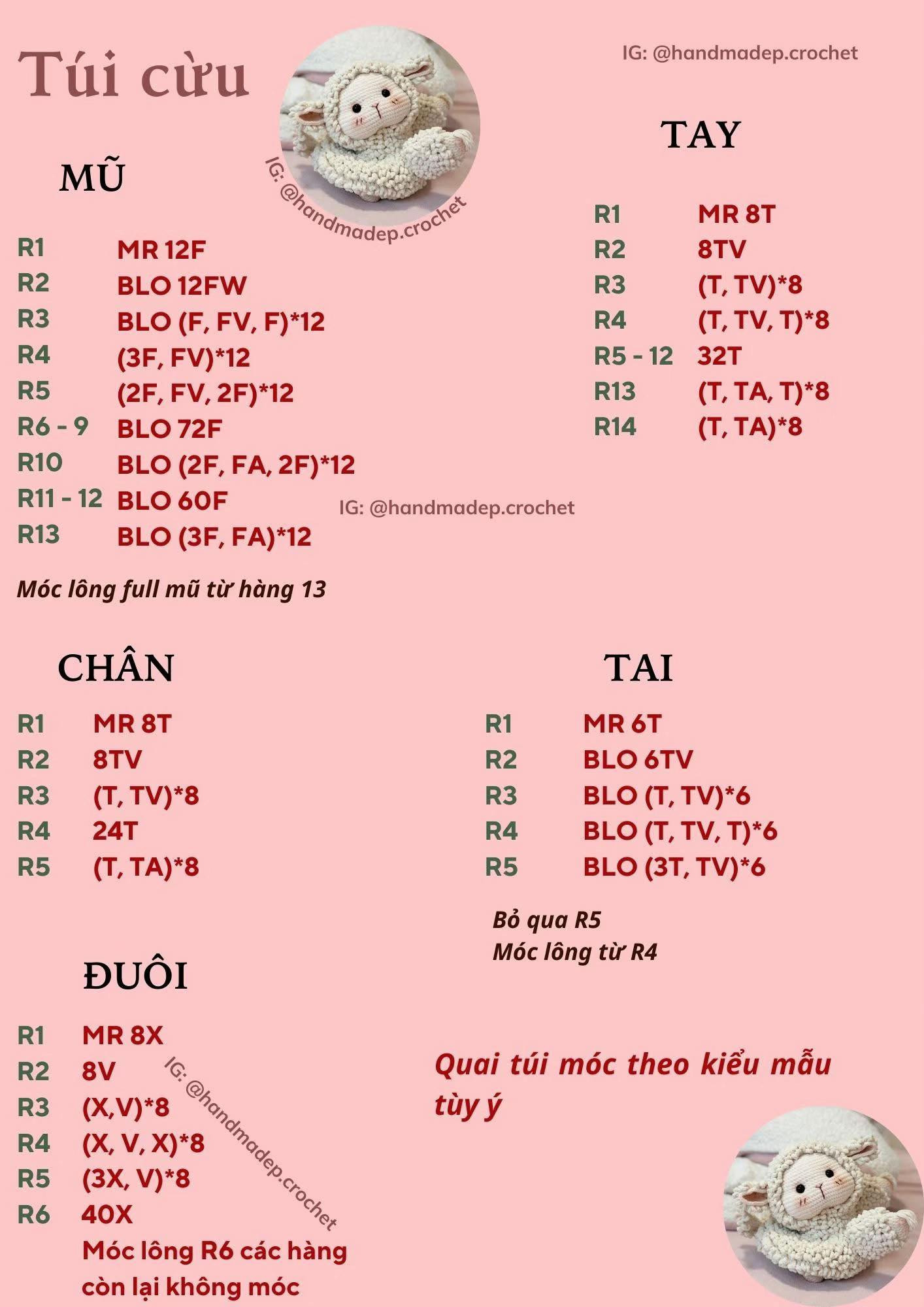 Túi cừu chart tiếng Việt và tiếng Trung
#handmade  #crochet  #chartfree  #sheepbagcrochet