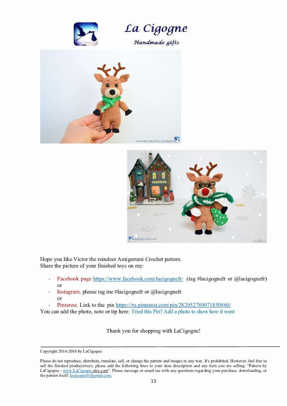 Victor the reindeer on Christmas Amigurumi crochet pattern