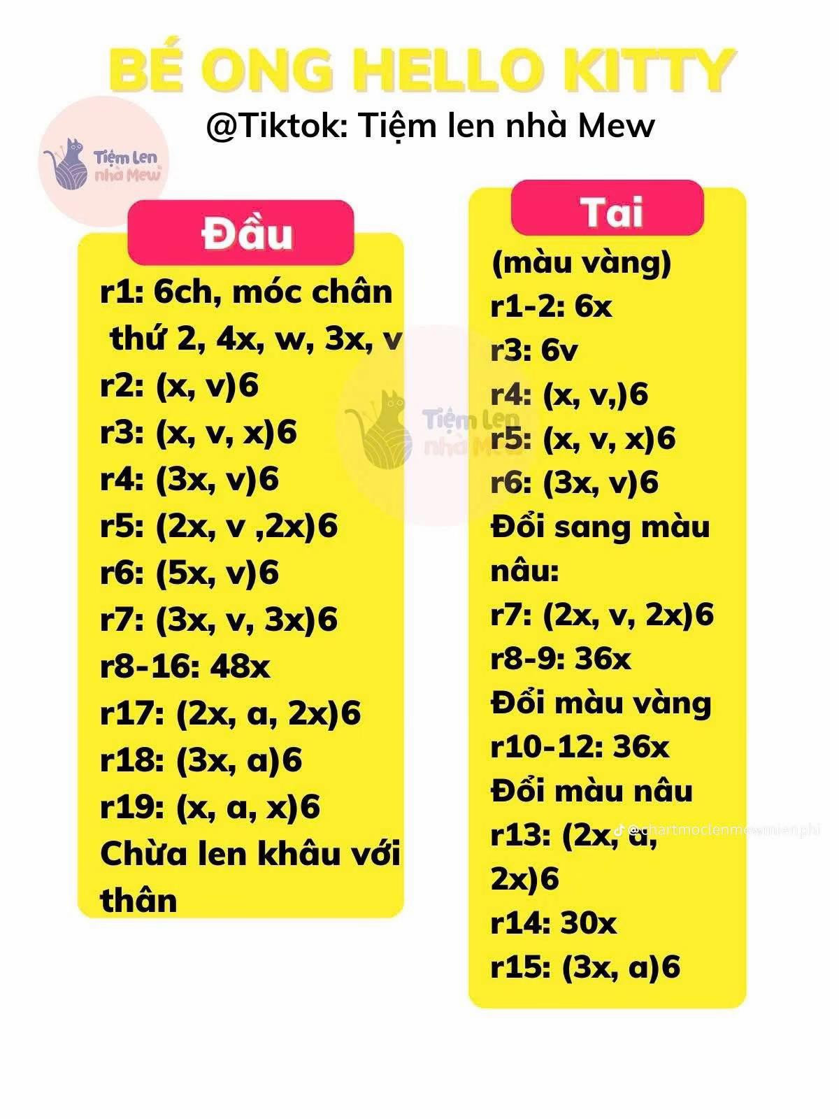 chart bé ong hello kitty