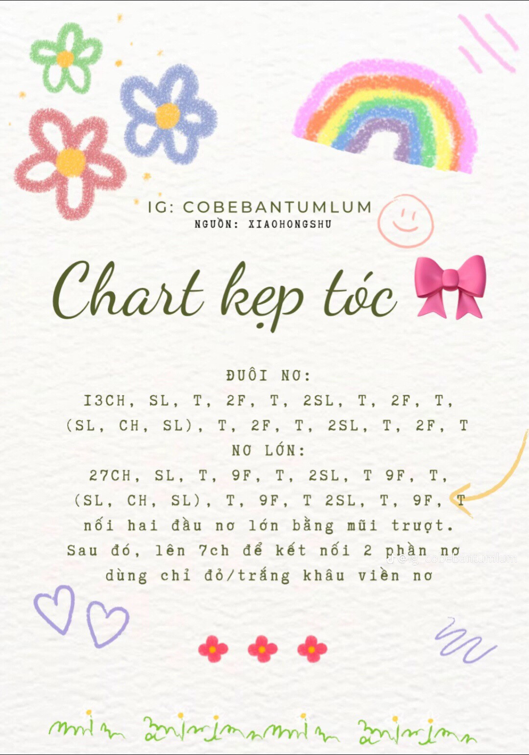 chart hướng dẫn móc len kẹp tóc nơ