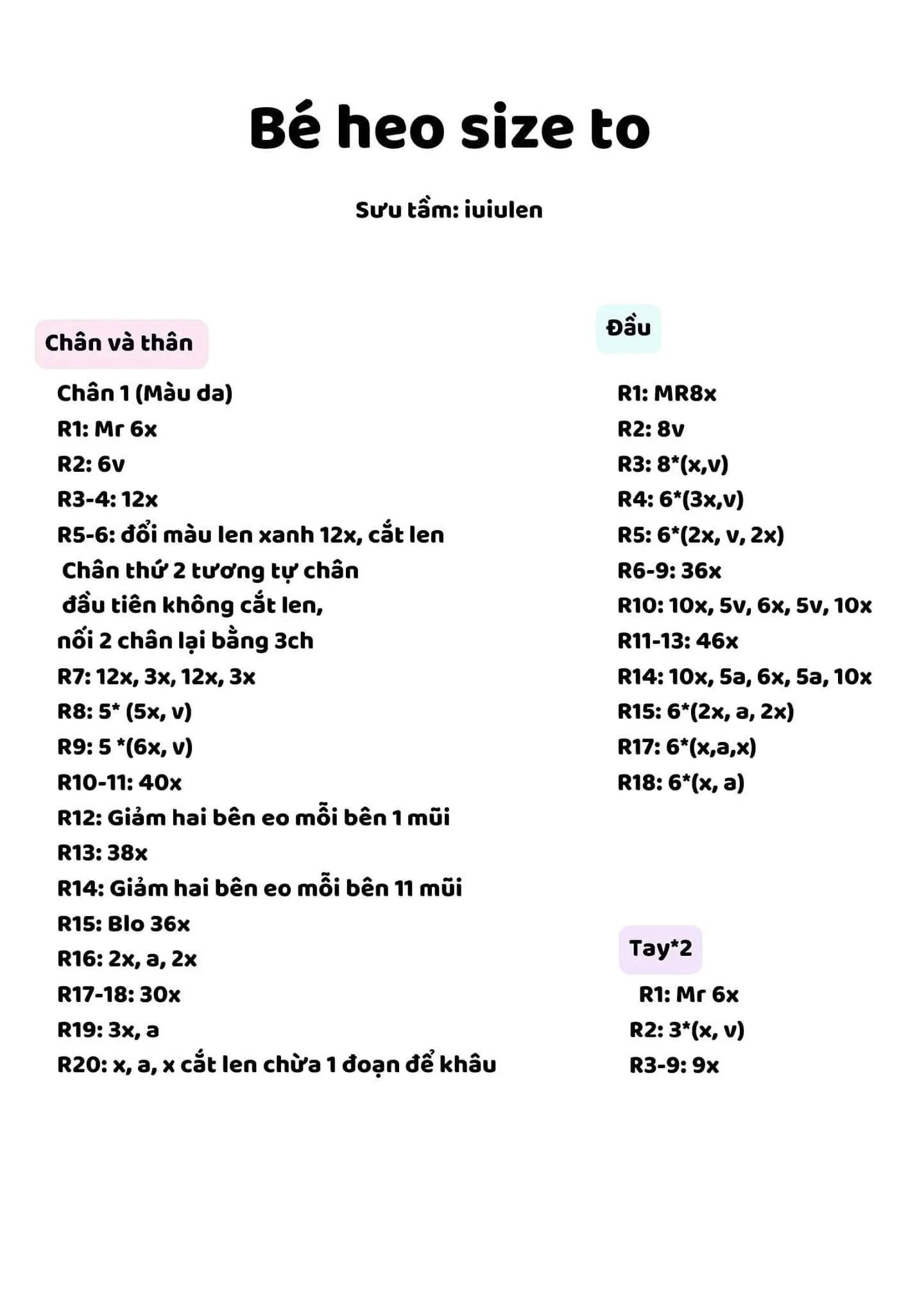 chart móc bé heo size to