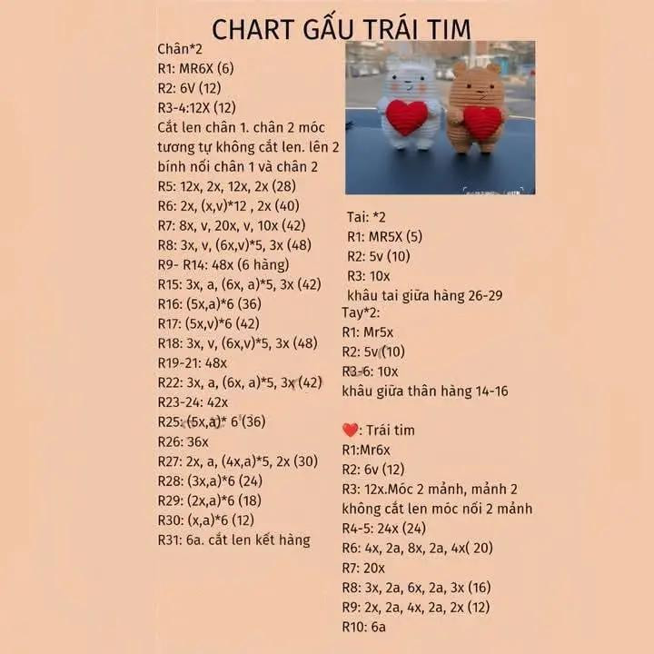 Chart Móc Gấu Ôm Tim Valentine❤ Cho Valentine thêm ngọt ngào❤