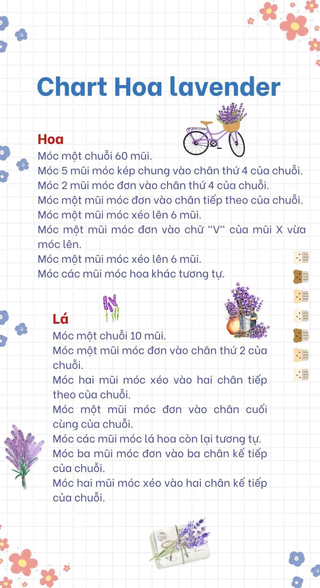 chart móc hoa cẩm chướng, hoa hồng, hoa cẩm tú cầu, hoa lavender