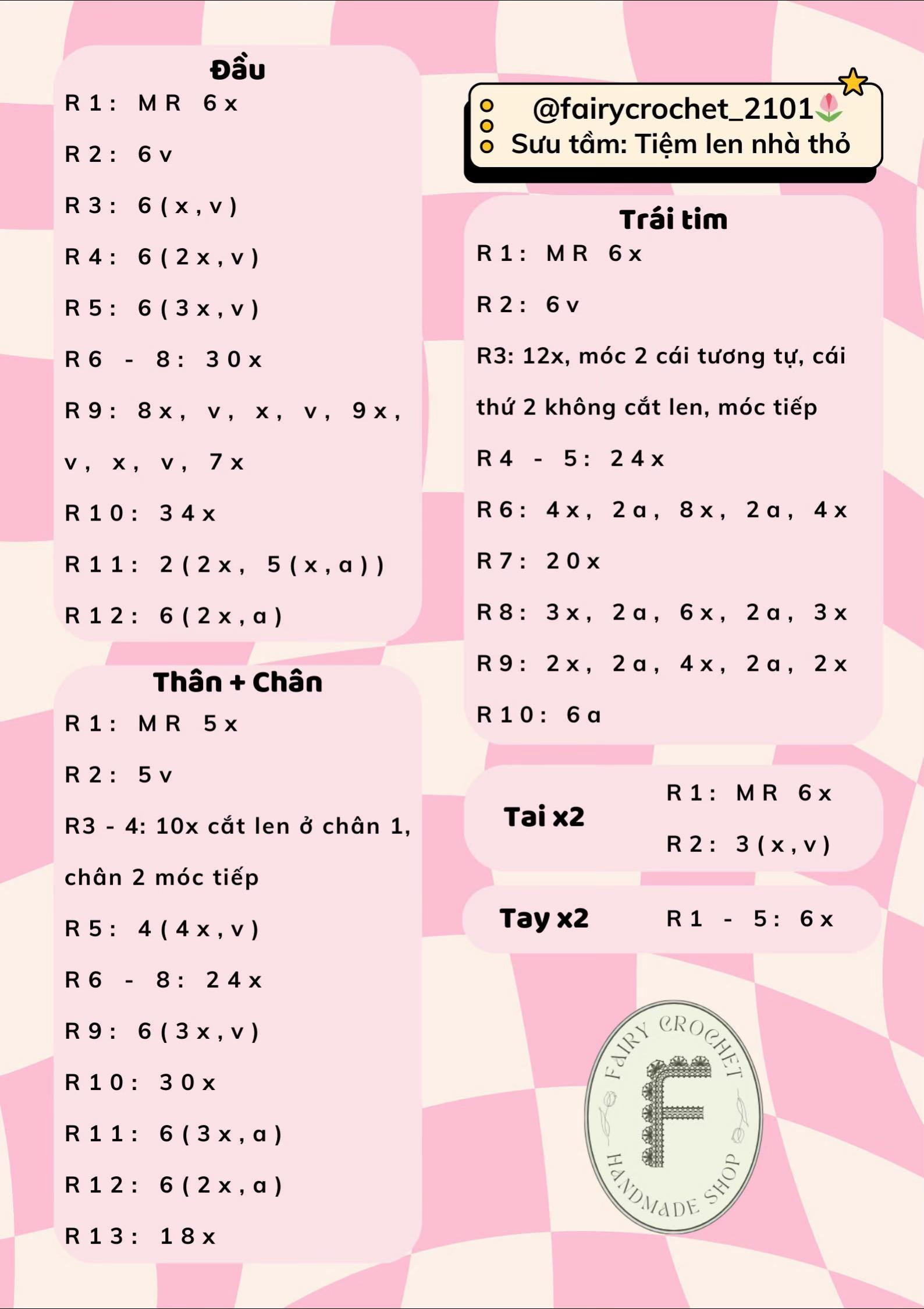 chart móc len gấu tim