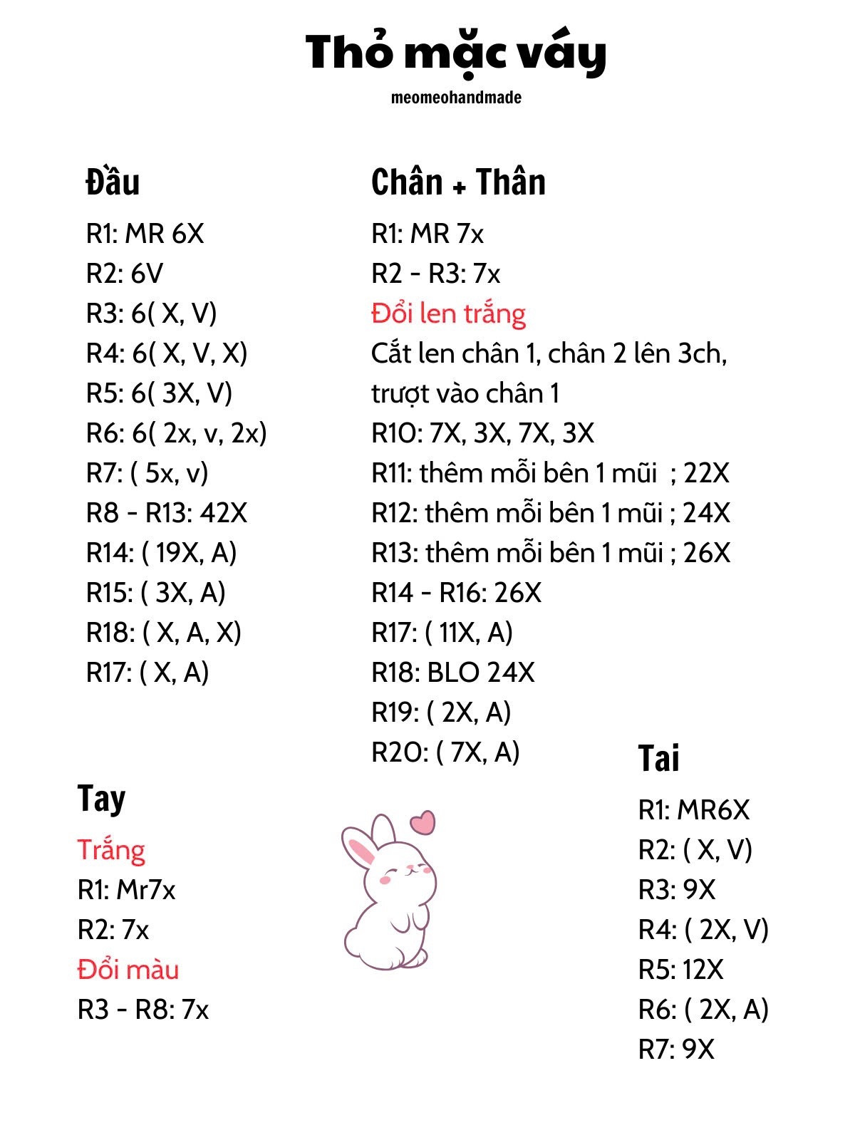 chart móc len thỏ mặc váy màu xanh