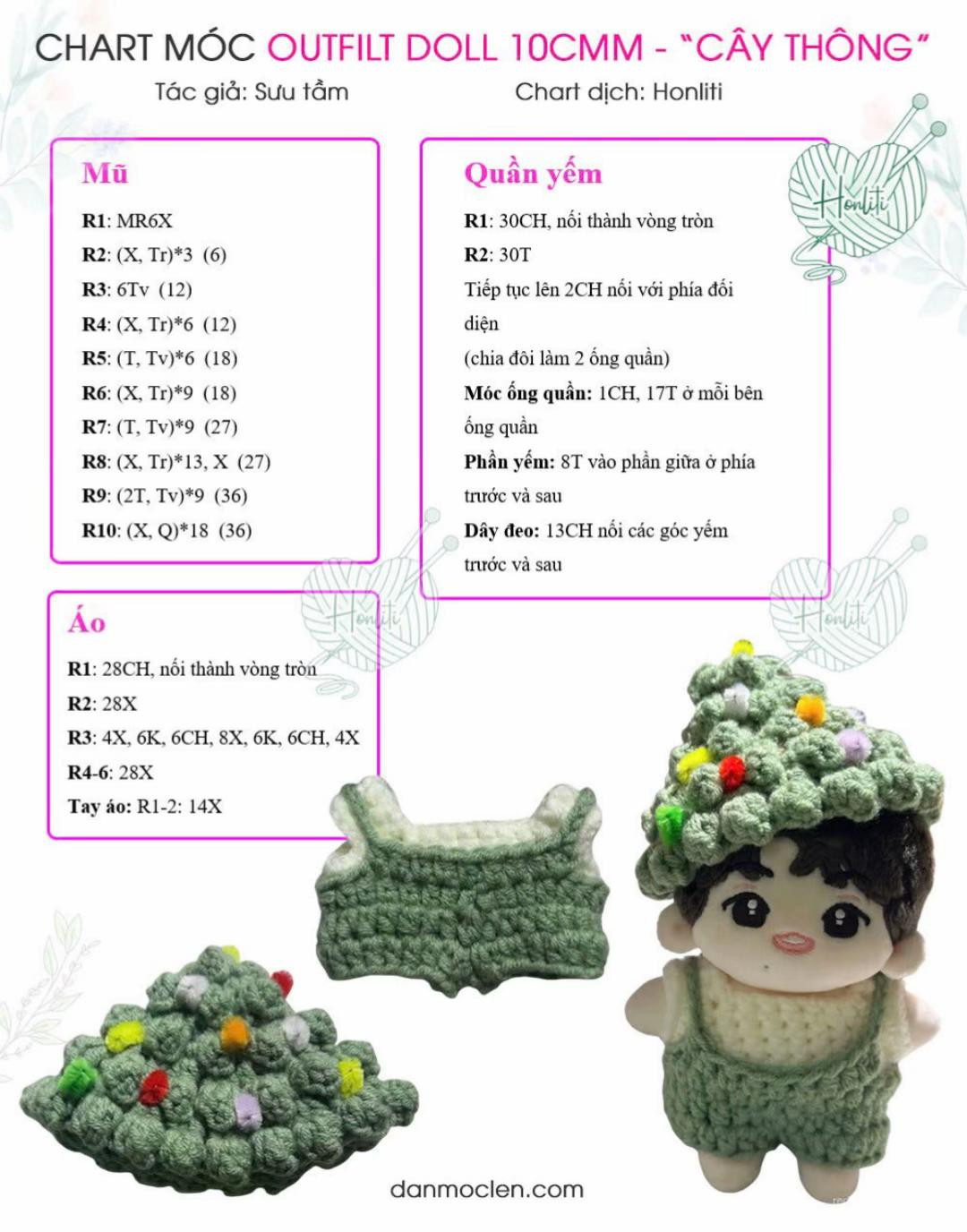 Chart móc outfit cây thông cho doll 10cm