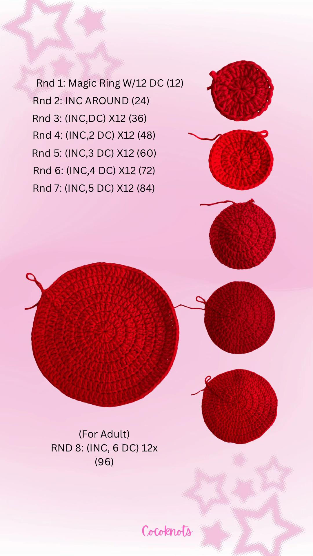 Crochet free strawberry hat for toddlers and adults sizing