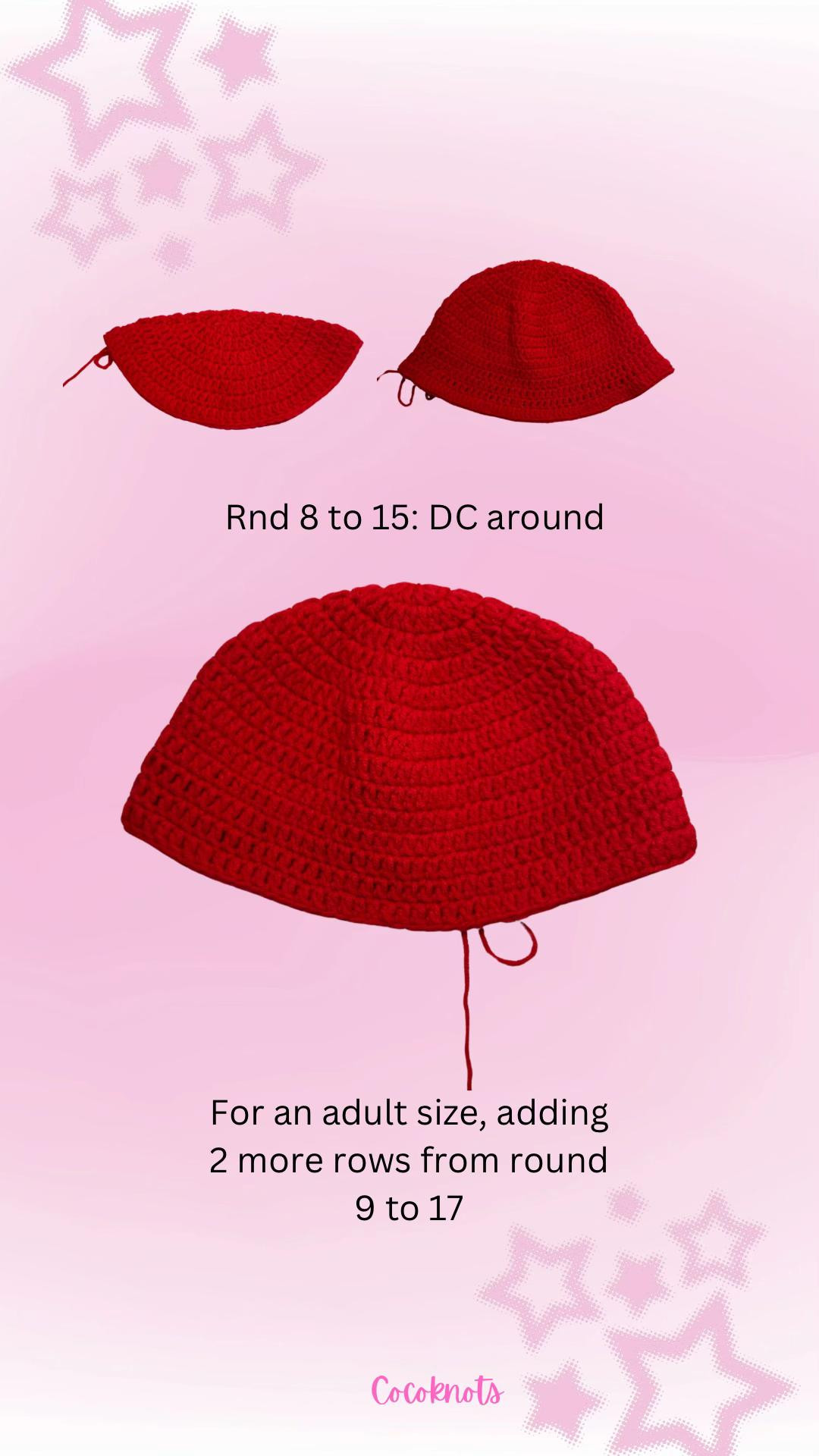 Crochet free strawberry hat for toddlers and adults sizing