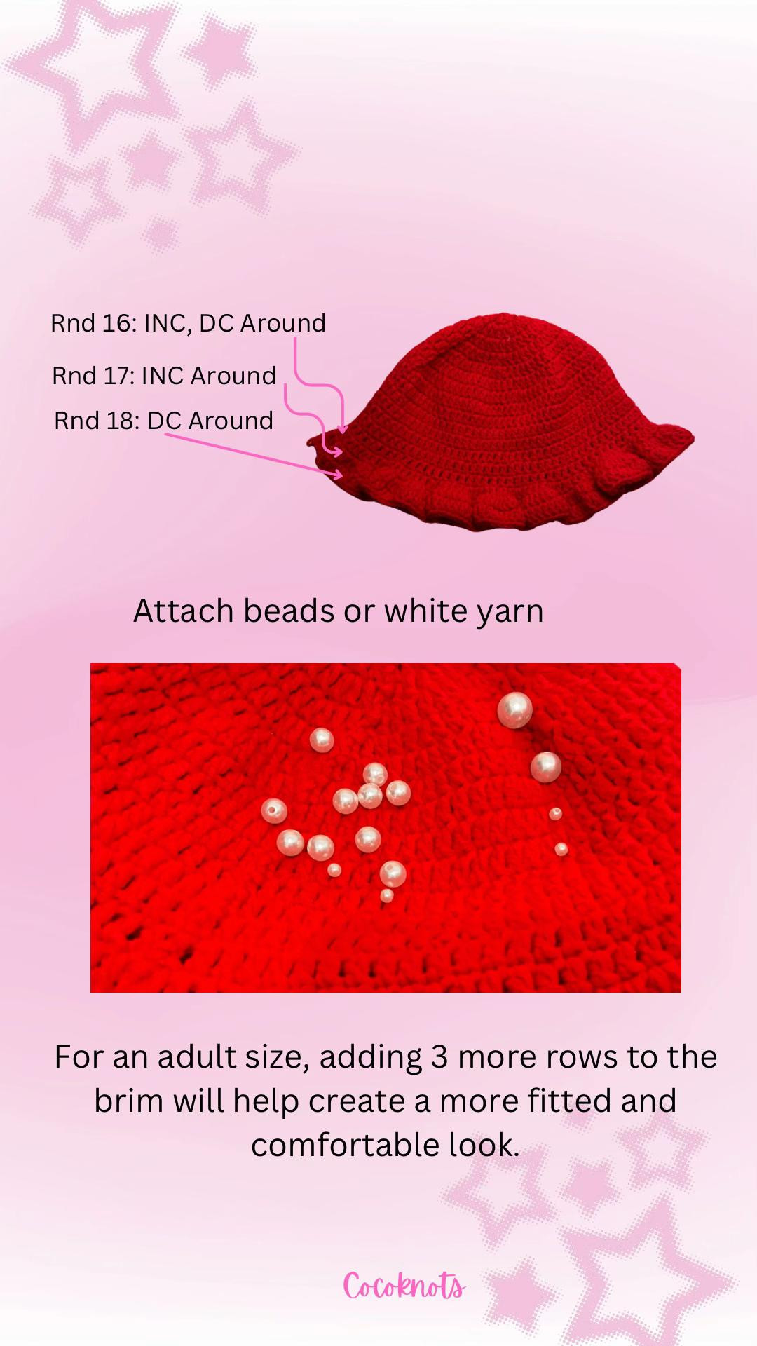 Crochet free strawberry hat for toddlers and adults sizing