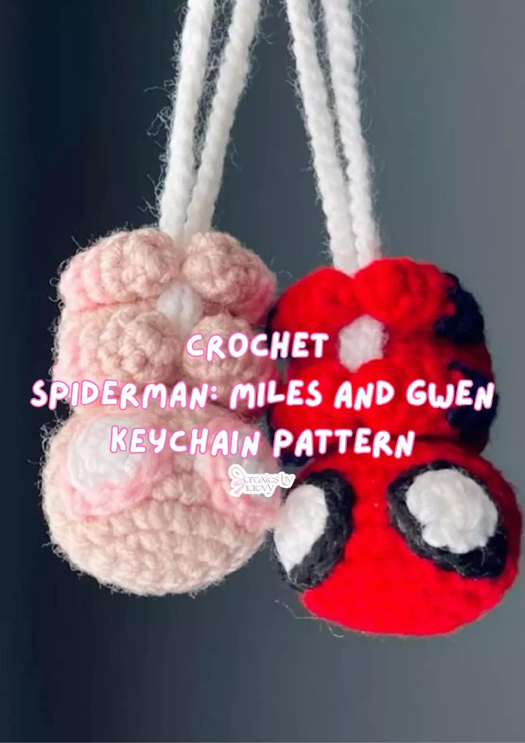 crochet mr.bean teddy and lottie keychain pattern, spiderman: miles and gwen keychain, httyd toothless and light fury keychain