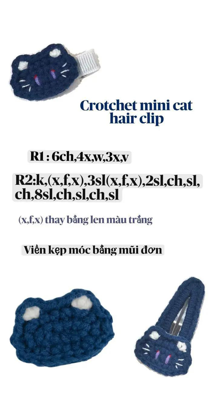 Crotchet mini cat hair clip #chartsuutam #đohanmade #moclenhandmade