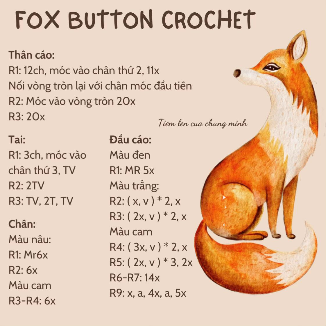 fox button crochet pattern